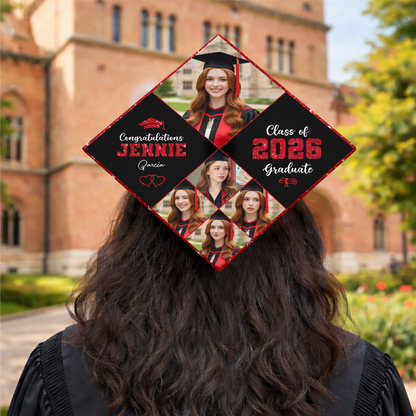 Glitter Cap Topper Class Of 2026 - Personalized Printed Graduation Cap Topper