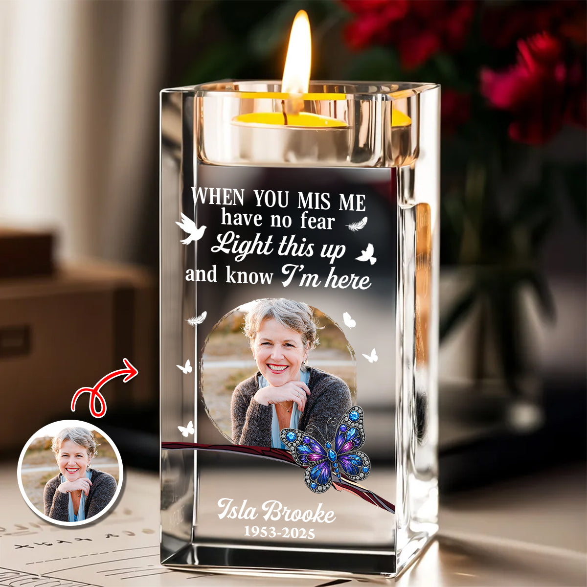 I Miss You - Personalized Crystal Candle Holder