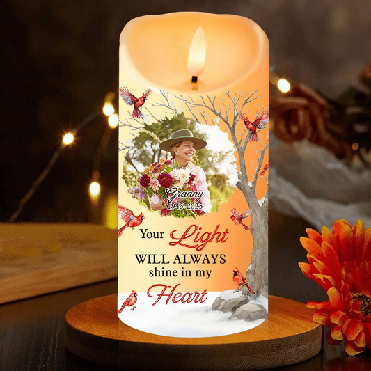 Your Light Will Always Shine In My Heart - Personalized Photo LED Candle