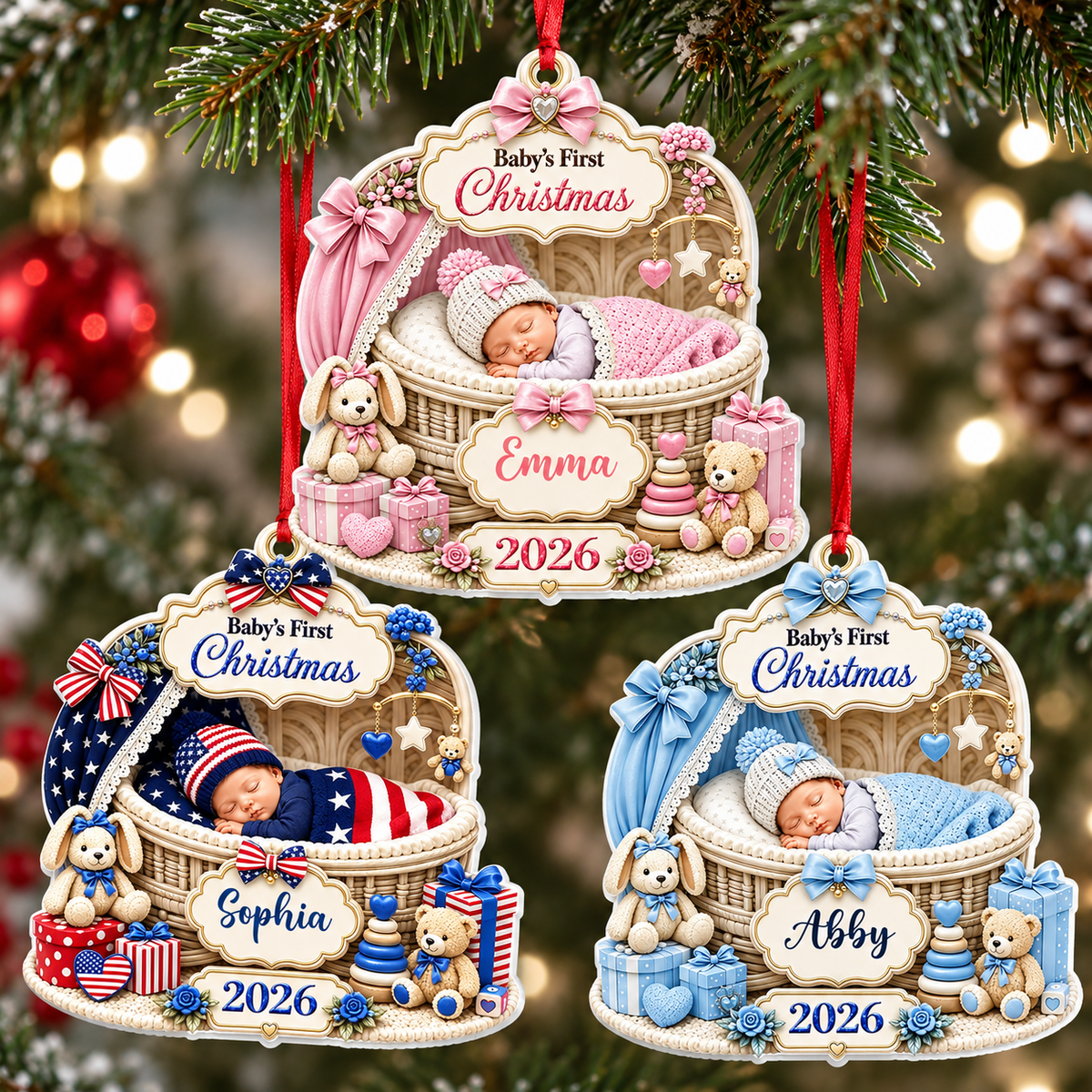 Baby USA Gifts for New Mom New Dad Newborn - Real 3D Relief Ornament