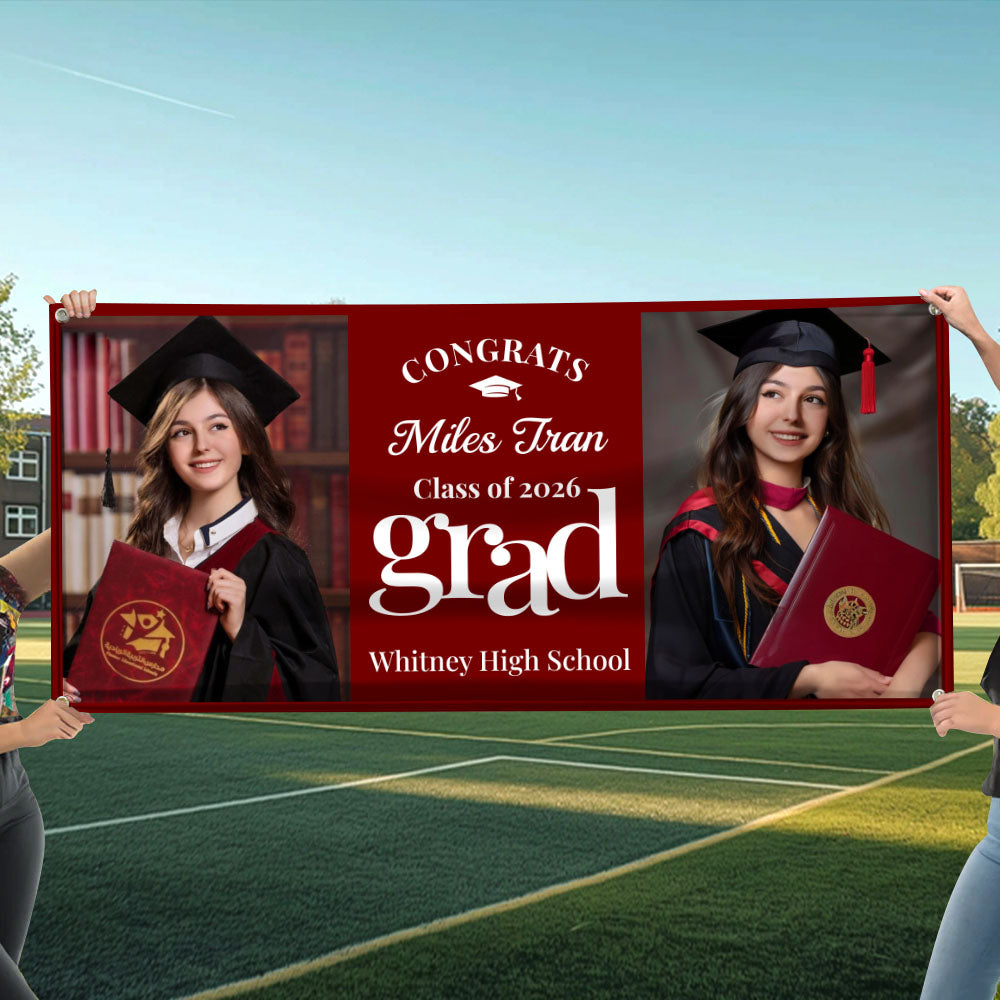 Class Of  2026 Basic Custom Photo Congrats Personalized Banner - Graduation Decor