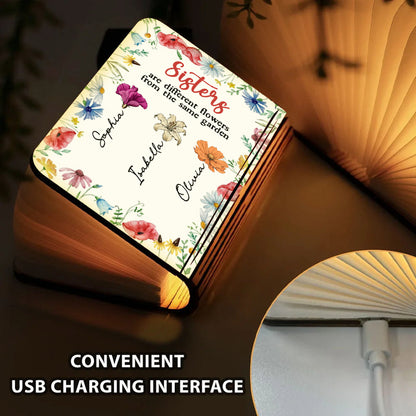 Sisters Are Different Flowers From The Same Garden - Personalized Book Lamp