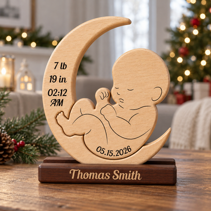 Moon Our Little Baby Puzzle - Custom Premium Wooden Name Puzzle - Christmas Gifts - New Mom New Dad