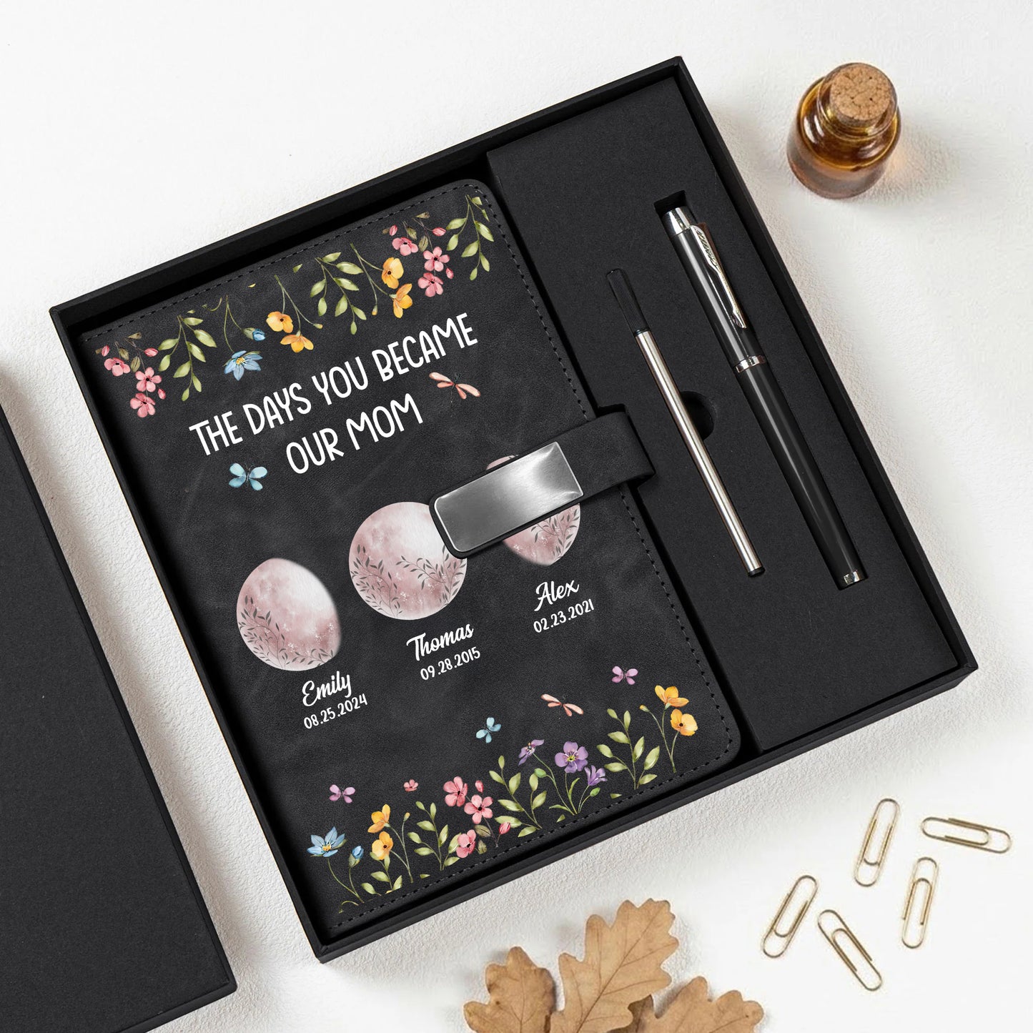The Days You Become Our Mom - Personalized Leather Notebook Set