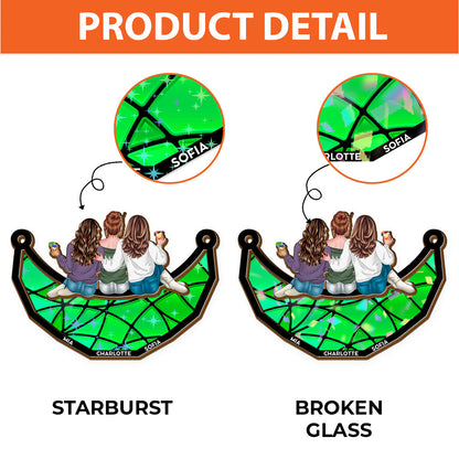 Together Team Sitting On The Moon - Custom Shape Hologram Ornament 2 Layered