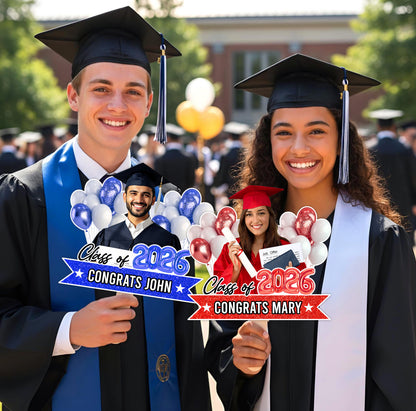 Personalized Graduation Balloon Face Fans With Wooden Handle - Fans Faces Class Of 2026