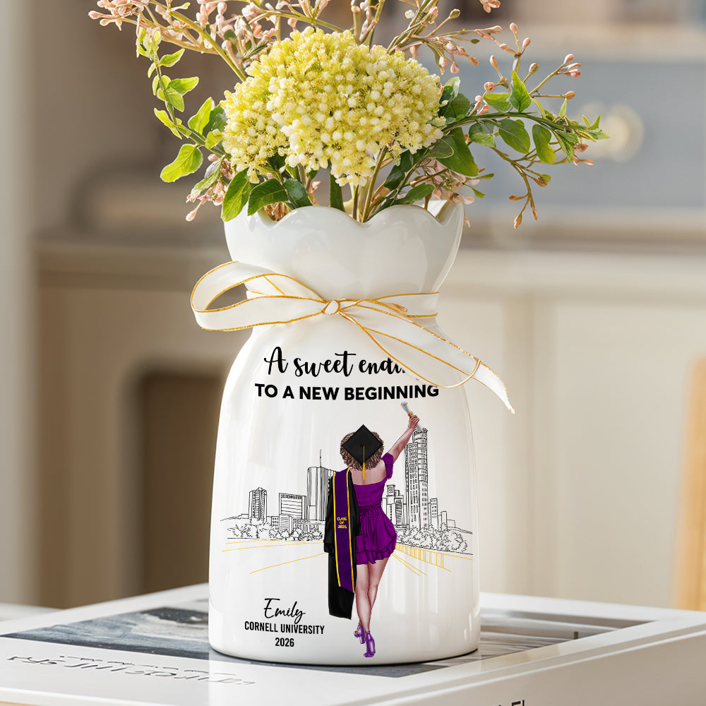 A Sweet Ending To A New Beginning - Personalized Custom Ribbon Tie Flower Vase