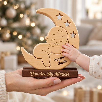 Personalized Baby New Born Moon Our Little Baby Puzzle - Custom Premium Wooden Name Puzzle - Christmas Gifts - New Mom New Dad