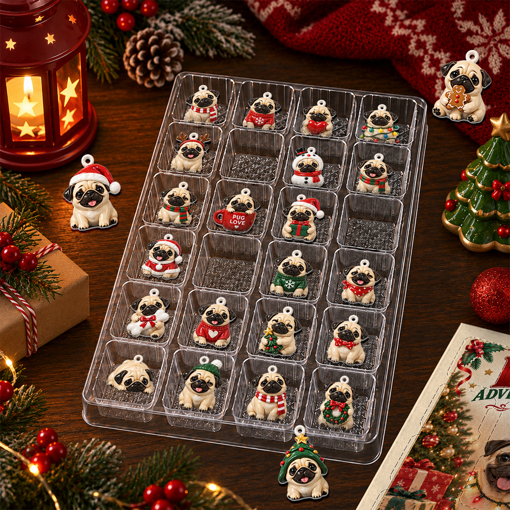 Pug Advent Calendar 2026 24 Day Christmas Countdown Box With Cute Dog Figurines - Advent Calendar Box-Box&Acrylic