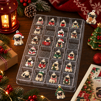 Pug Advent Calendar 2026 24 Day Christmas Countdown Box With Cute Dog Figurines - Advent Calendar Box-Box&Acrylic