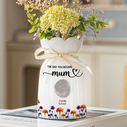 The Day You Became Our Mom - Personalized Custom Ribbon Tie Flower Vase