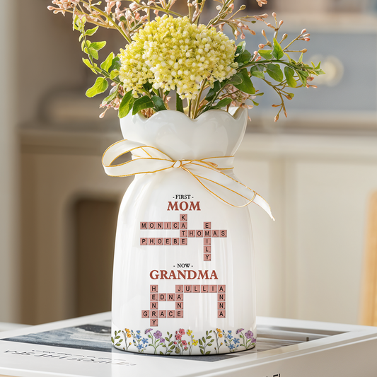 First Mom Flower - Personalized Custom Ribbon Tie Flower Vase