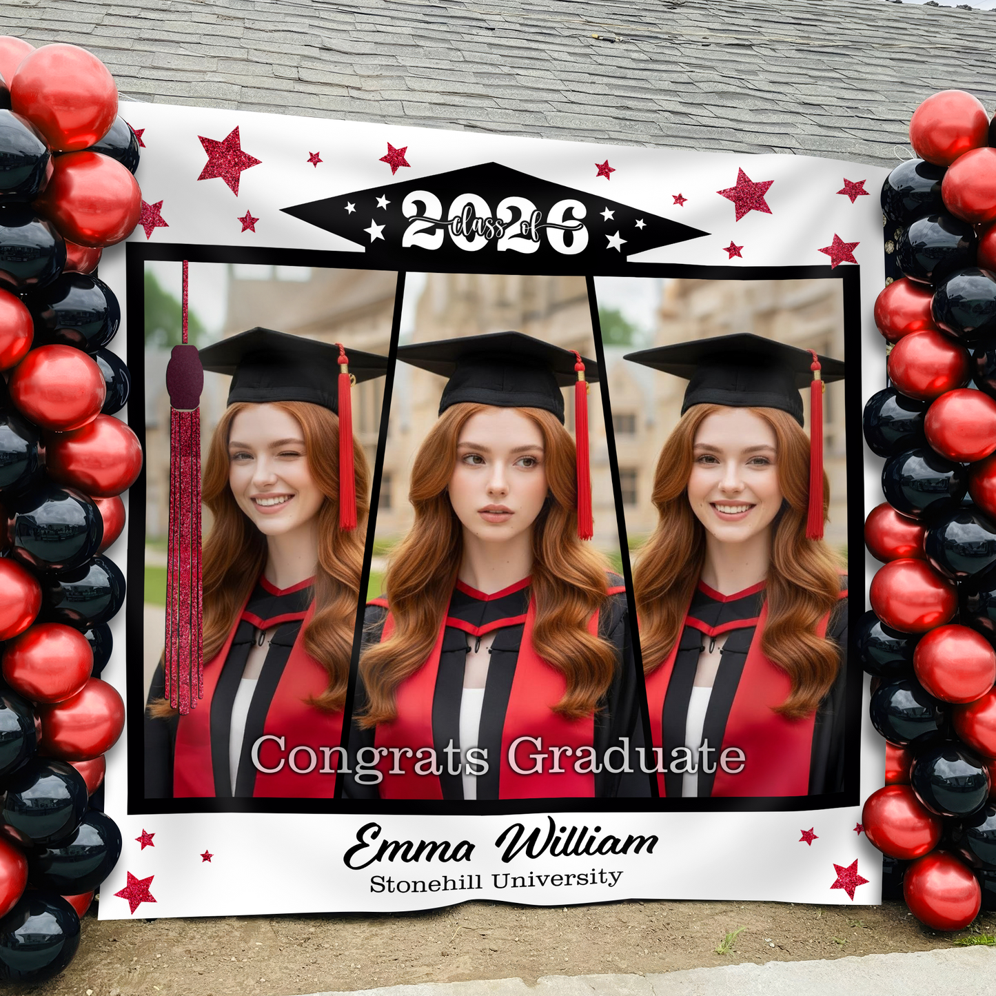 Class Of 2026 White Graduation Decor - Personalized Congrats Graduation Backdrop