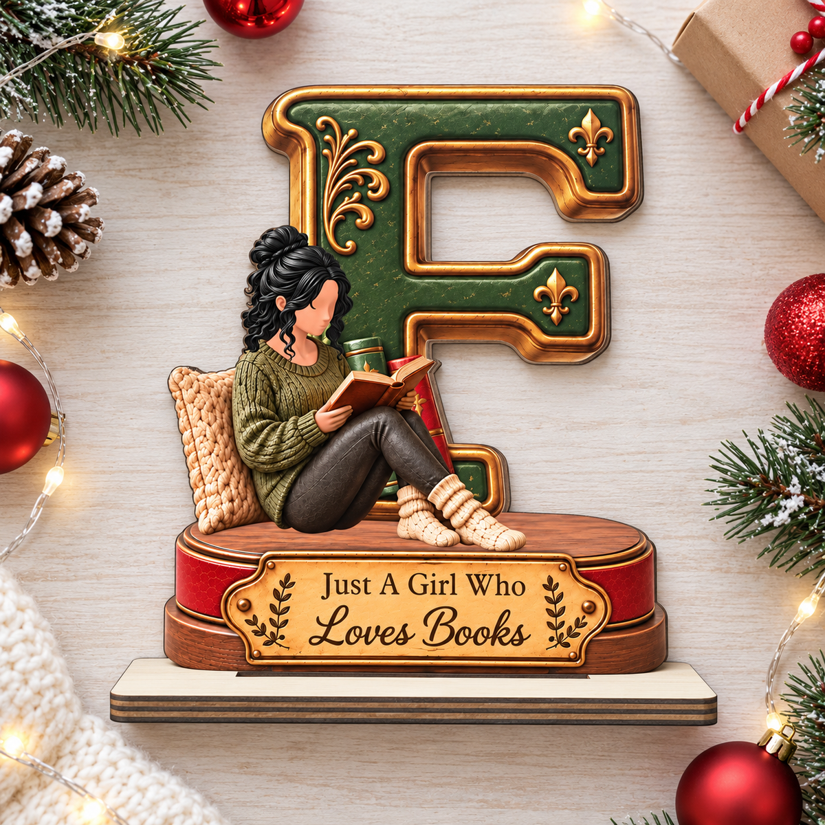 Just A Girl Who Loves Books Christmas - Personalized 2-Layer Wood Plaque With Flat Base