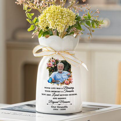 Your Life Was A Blessing Memorial - Personalized Custom Ribbon Tie Flower Vase