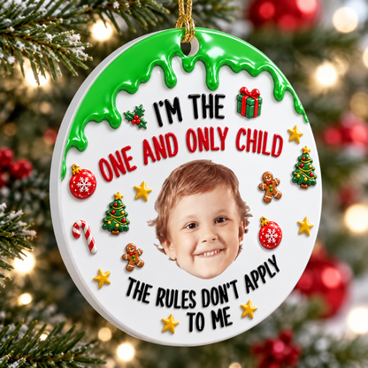 Funny Family Rules Photo Merry Christmas - Real 3D Relief Ornament