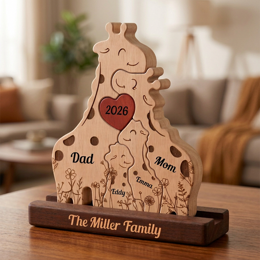 Personalized Giraffe Family Puzzle - Custom Wooden Name Puzzle