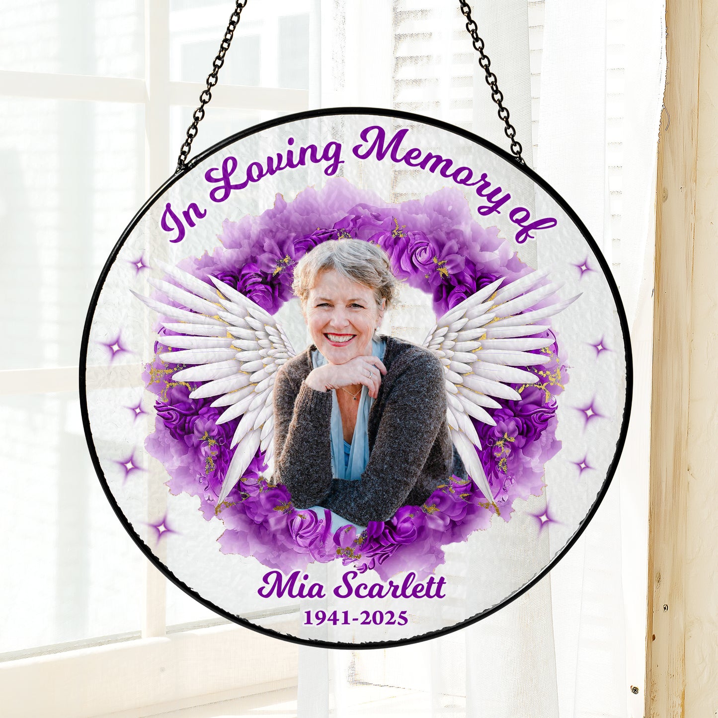 In Loving Memory Of - Personalized Photo Stained Glass Window Hanging Suncatcher