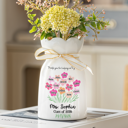 Personalized Teacher Gift - Thank You for Helping Us Grow- Personalized Custom Ribbon Tie Flower Vase