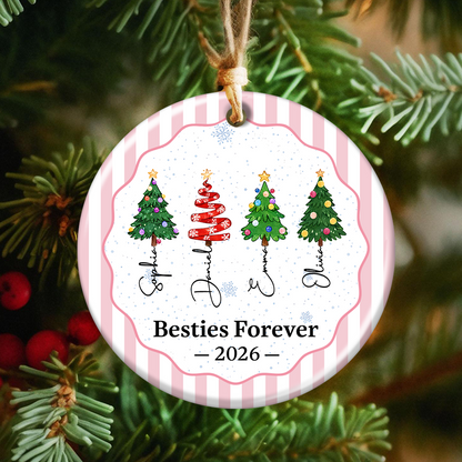 Christmas Tree Ornament Friends Forever Striped Patterns - Real 3D Ceramic Ornament