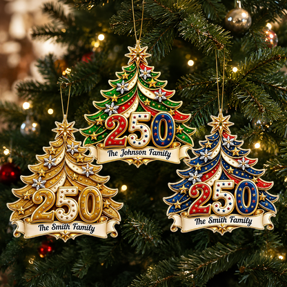 Custom Family Name Personalized 250th America Christmas Ornament - Real 3D Relief Ornament