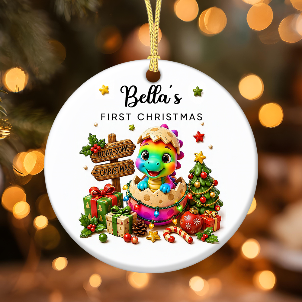 Christmas Keepsake Dinosaur First Christmas - Real 3D Ceramic Ornament