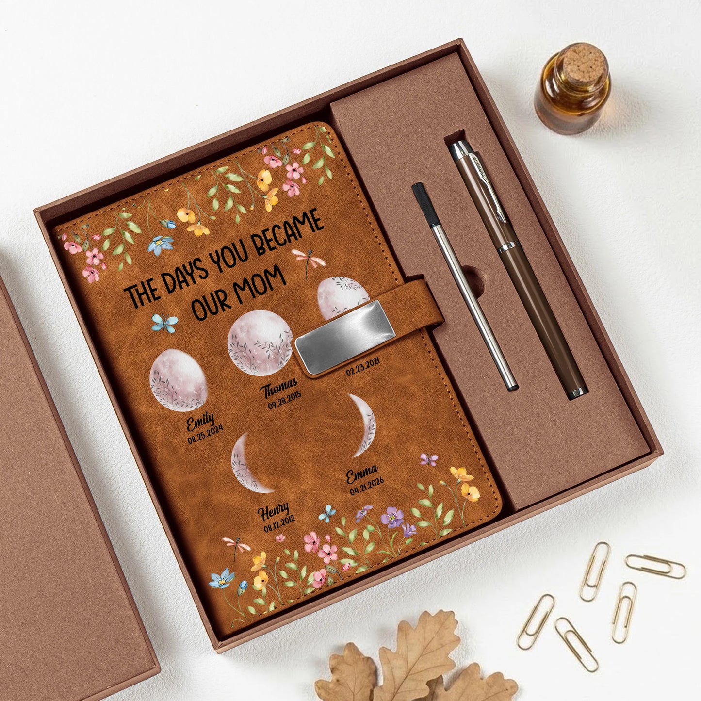 The Days You Become Our Mom - Personalized Leather Notebook Set