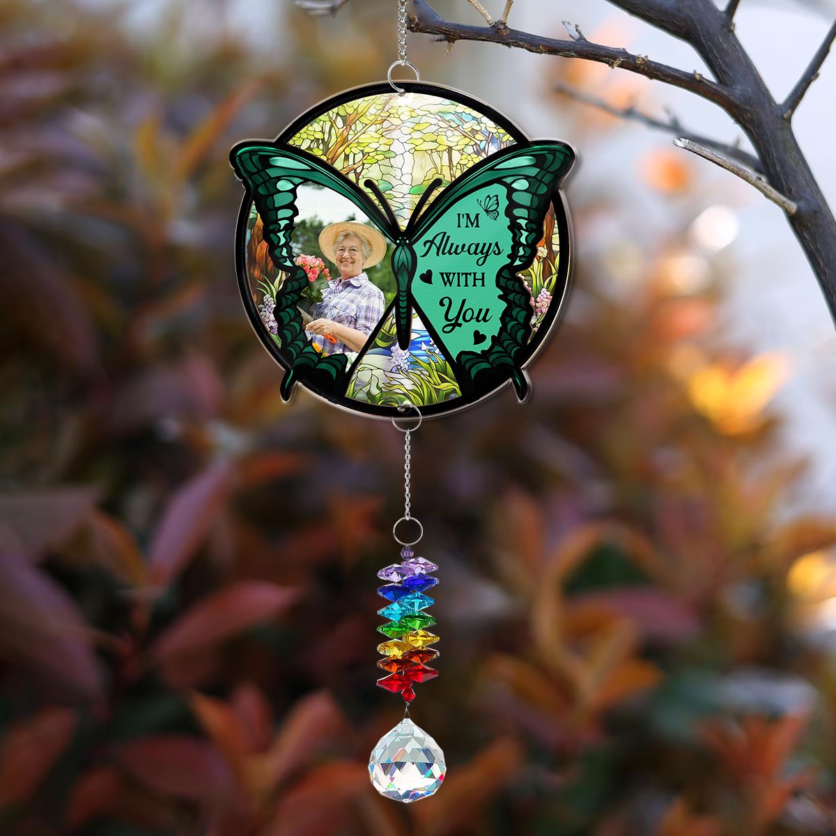 Butterfly I'm Always With You  - Ornament Hanging Piece With Crystal Charm - 2 Layered