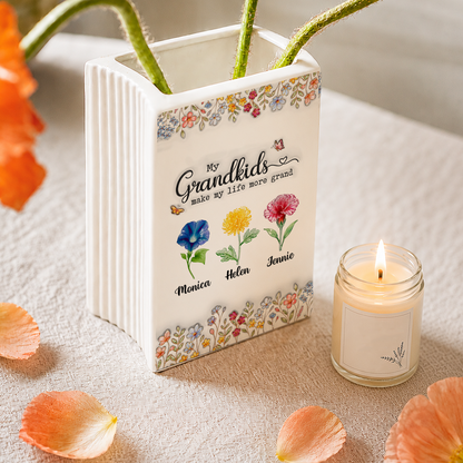 Grandkids Make Life Grand Floral 3D - Personalized Ceramic Book Vase