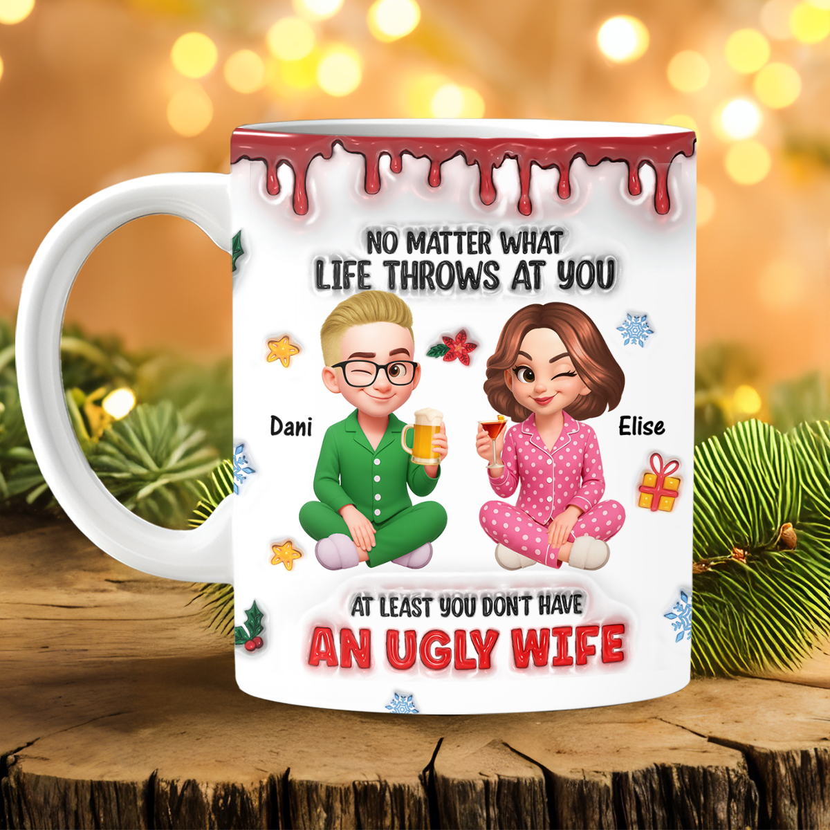 Gifts For Husband And Wife, Him And Her - Zero Ugly Wife Detected - Personalized Custom Coffee Mug