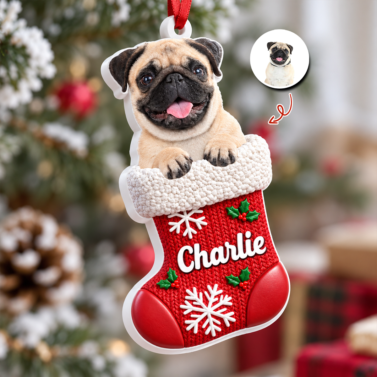 Custom Dog Cat Pet Stocking - Real 3D Relief Ornament