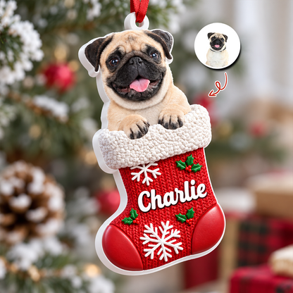 Custom Dog Cat Pet Stocking - Real 3D Relief Ornament