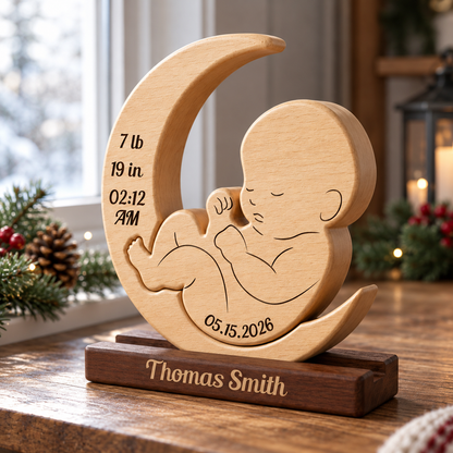 Moon Our Little Baby Puzzle - Custom Premium Wooden Name Puzzle - Christmas Gifts - New Mom New Dad