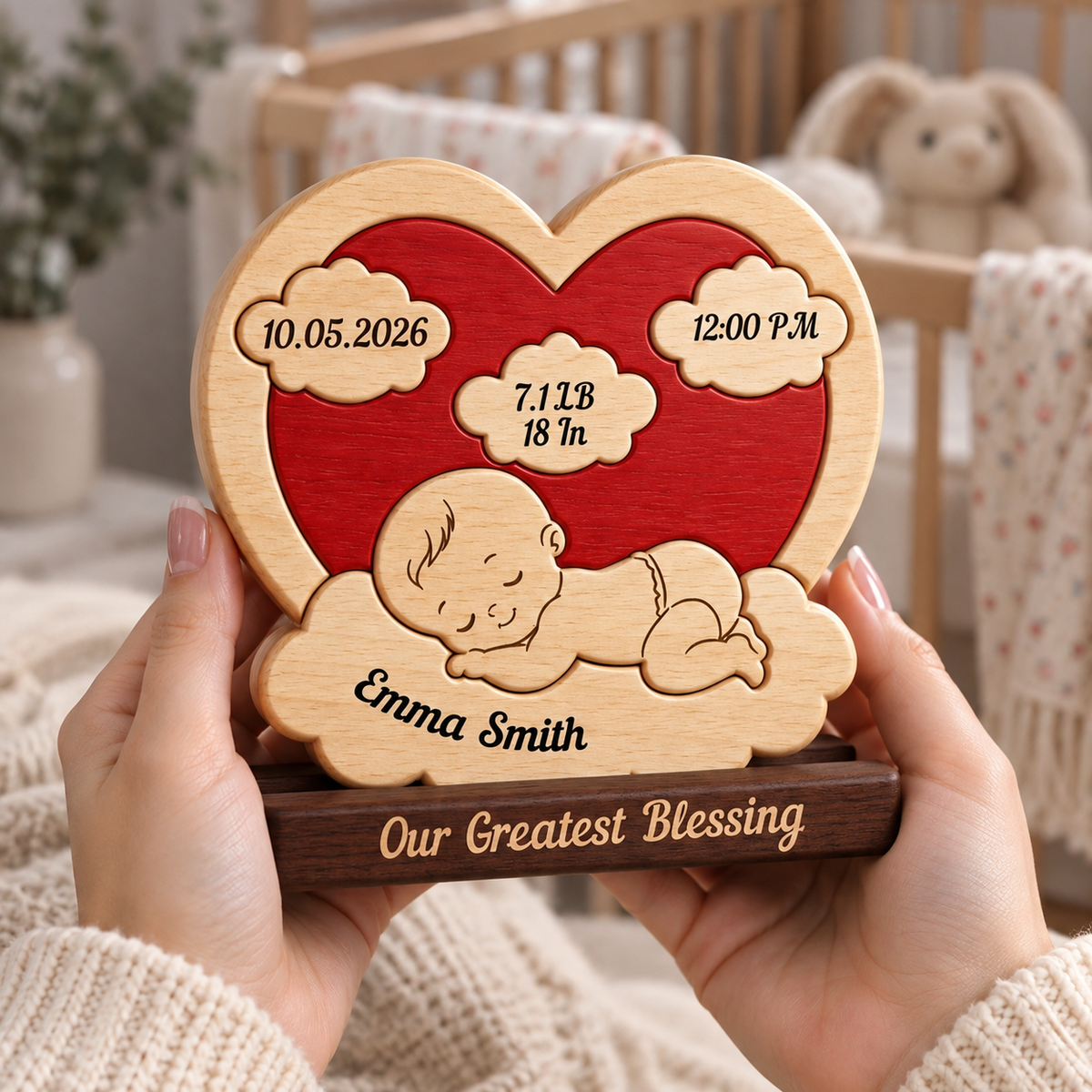 Personalized Baby New Born Cloud Puzzle - Custom Premium Wooden Name Puzzle - Christmas Gifts - New Mom New Dad
