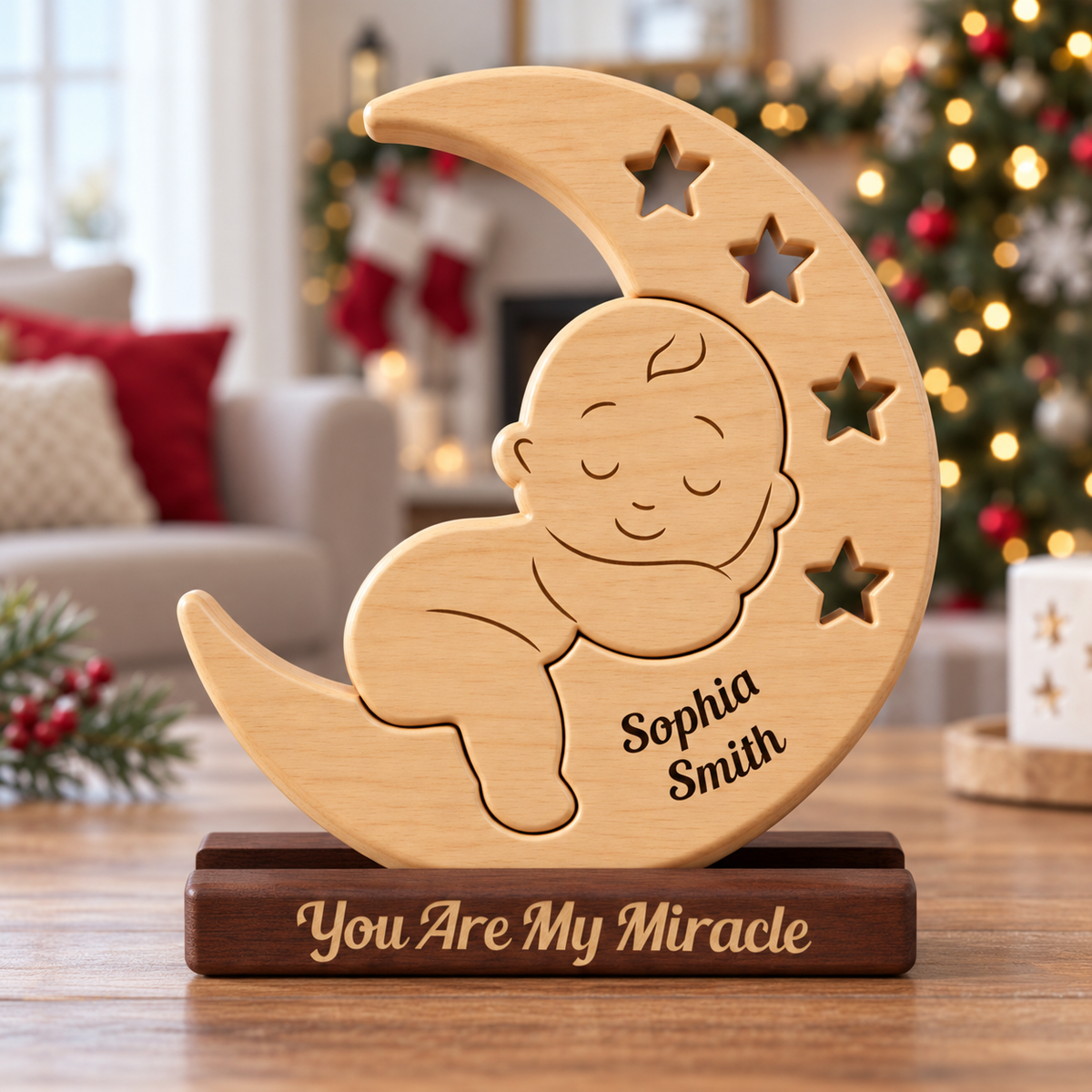 Personalized Baby New Born Moon Our Little Baby Puzzle - Custom Premium Wooden Name Puzzle - Christmas Gifts - New Mom New Dad