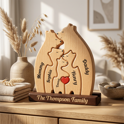 Personalized Christmas Bear Family Puzzle - Custom Wooden Name Puzzle