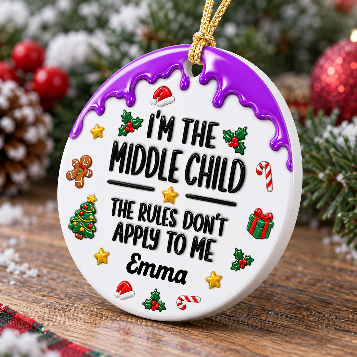Funny Family Rules Merry Christmas - Real 3D Relief Ornament