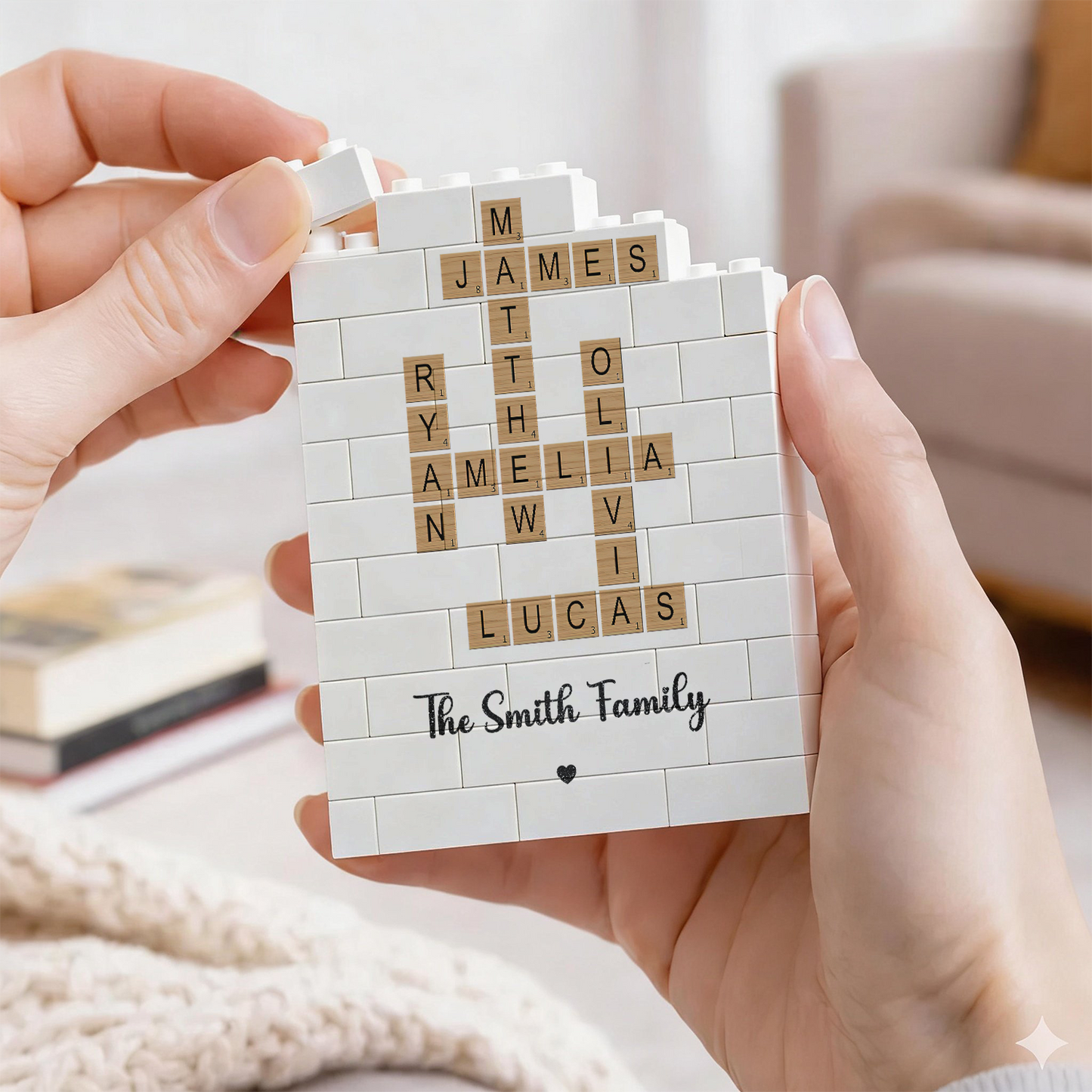 Family Crossword Custom Name Puzzle - Personalized Rectangle Building Brick