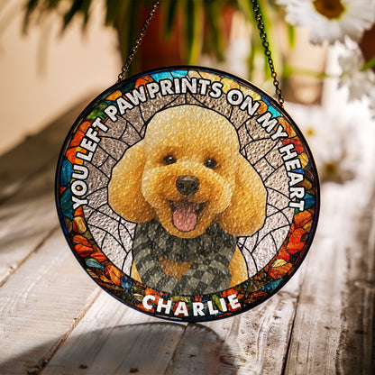 Custom Photo Portrait Dog Cat Memorial - Personalized Photo Stained Glass Window Hanging Suncatcher