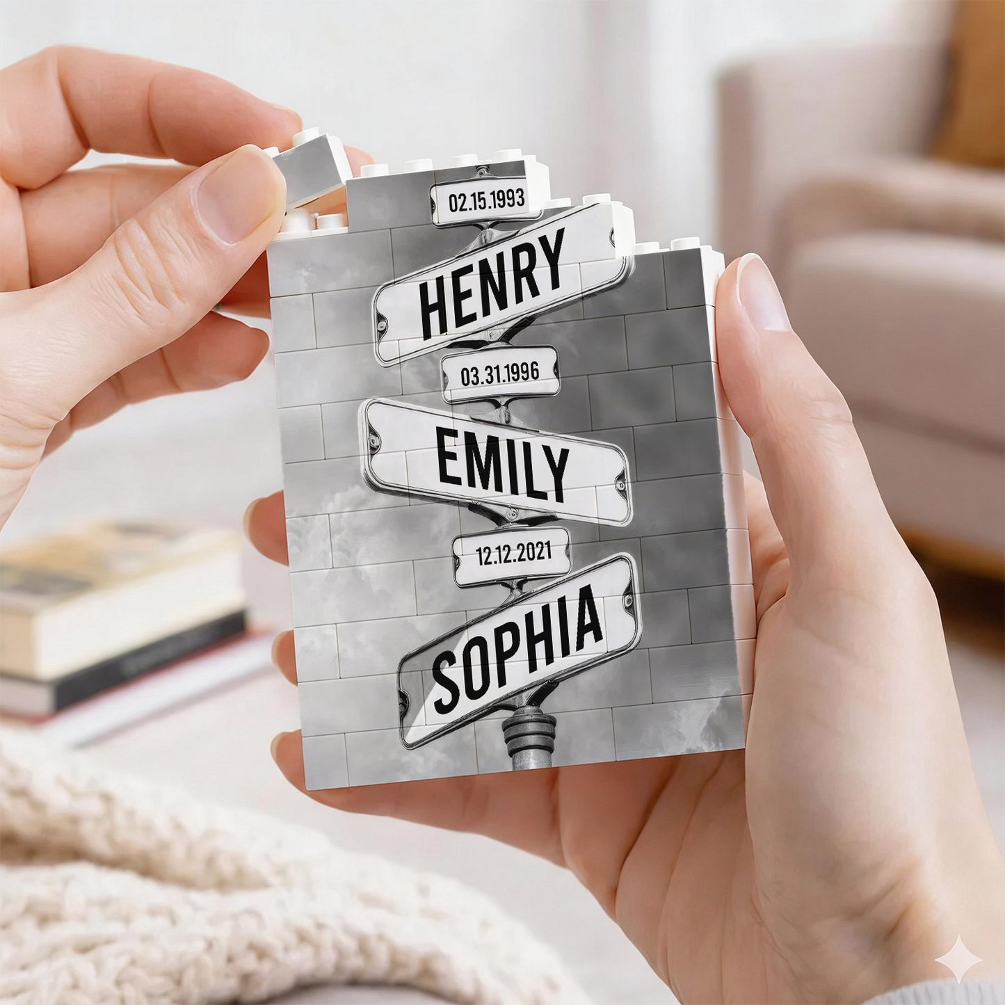 Personalized Family Names Date of Birth Vintage Street Sign Premium - Personalized Rectangle Building Brick