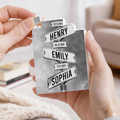 Personalized Family Names Date of Birth Vintage Street Sign Premium - Personalized Rectangle Building Brick