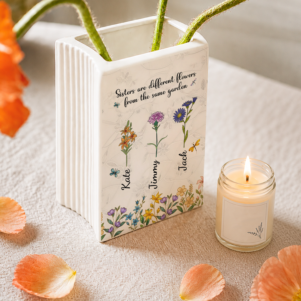 Sisters Are Flowers Mother Of Pearl - Personalized Ceramic Book Vase