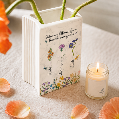Sisters Are Flowers Mother Of Pearl - Personalized Ceramic Book Vase