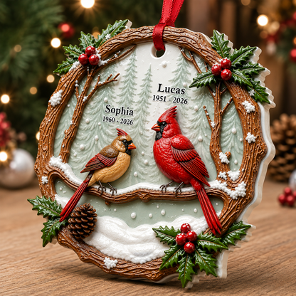 Cardinals Dad Mom Memorial Berry - Real 3D Relief Ornament 2