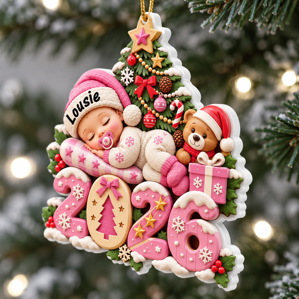 Custom 2026 Heart Gifts for New Mom New Dad Newborn - Real 3D Relief Ornament