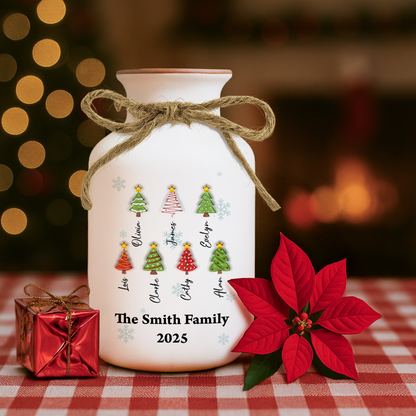 Family Christmas Tree - Personalized Custom Elegant White Ceramic Flower Vase Minimalist