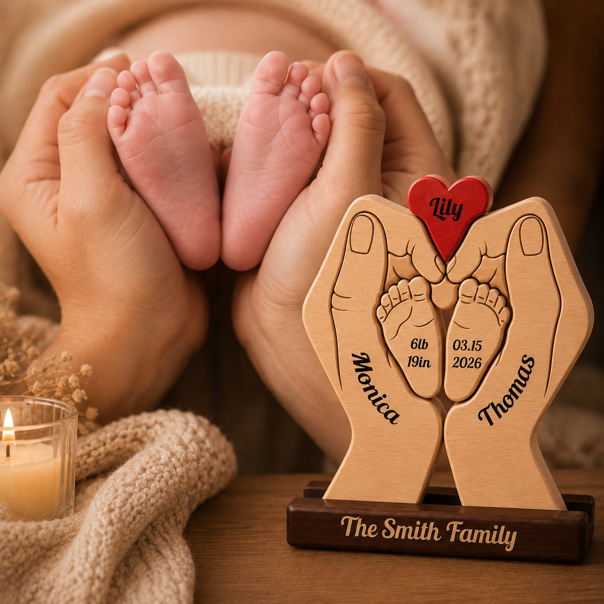 Personalized Baby New Born Puzzle - Custom Premium Wooden Name Puzzle - Christmas Gifts - New Mom New Dad