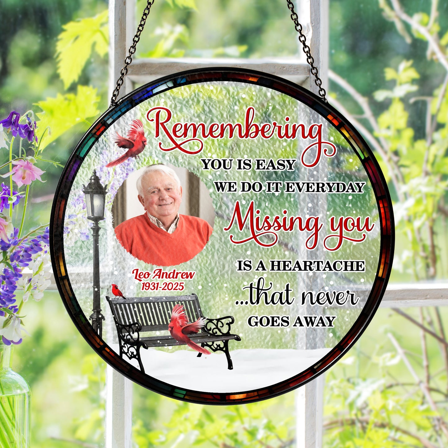 Missing You - Personalized Photo Stained Glass Window Hanging Suncatcher
