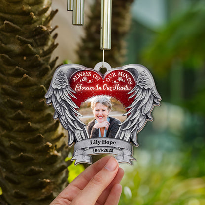 Always On Our Minds - Personalized Memorial Wind Chime - Custom Suncatcher Wind Chime