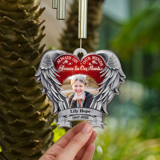 Always On Our Minds - Personalized Memorial Wind Chime - Custom Suncatcher Wind Chime